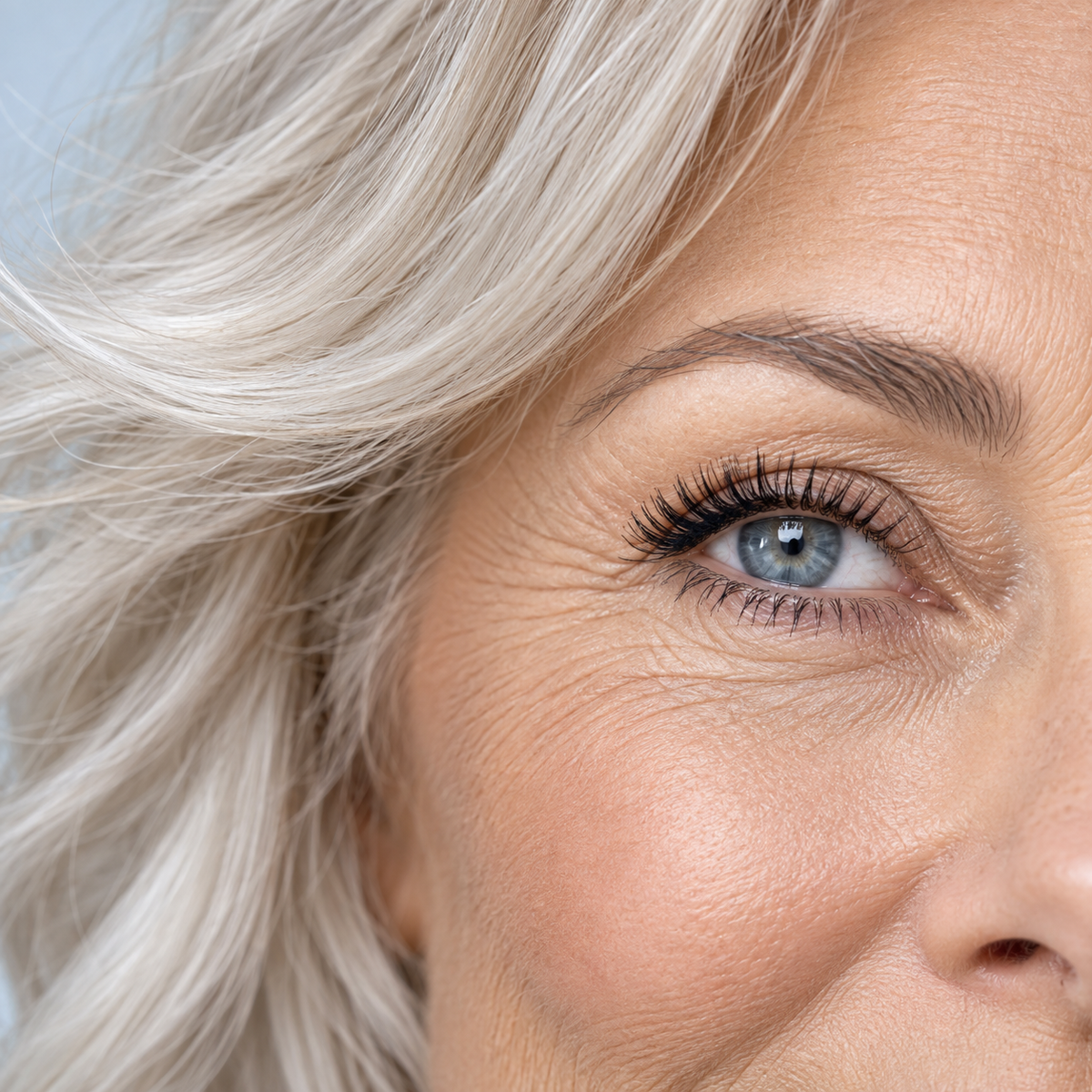 Close-up of an eye with defined lashes