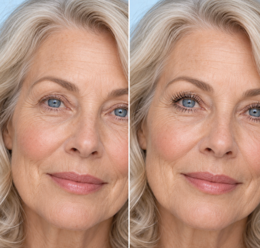 Illustrative comparison showing lash makeup effect